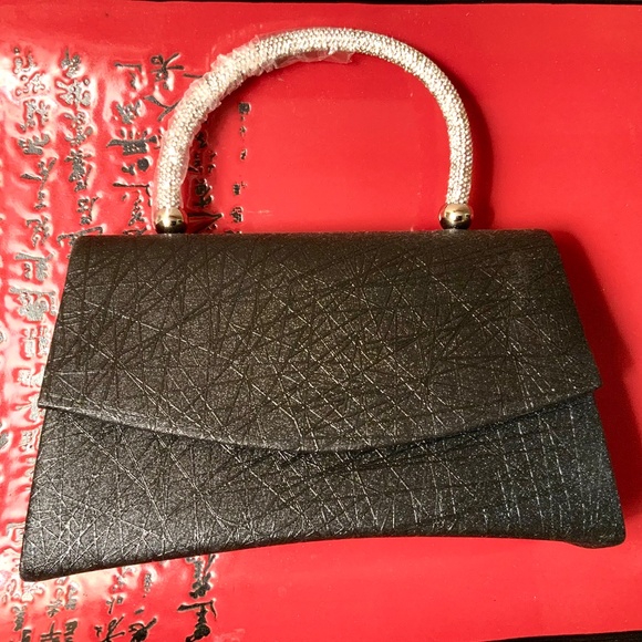 Evening Bag BLACK  🩷SPARKLING CRYSTAL JEWELED HANDLE NWOT HANDBAG ⭐️RETRO VIBE - Picture 4 of 12